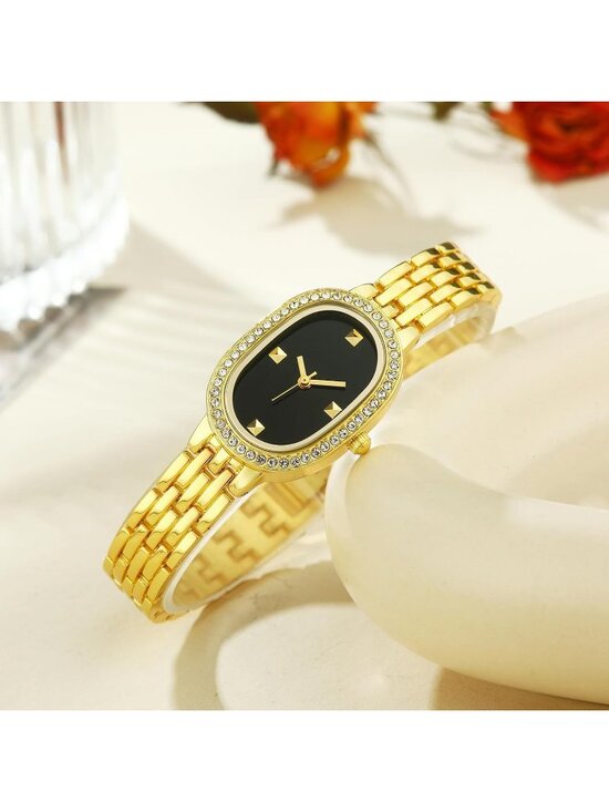 Women\'s Gold And Black Quartz Bracelet Solid Reloj Para Mujer Small Dainty Watch main image 6
